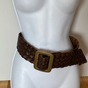 Brown leather braided belt w/ brass buckle 42"